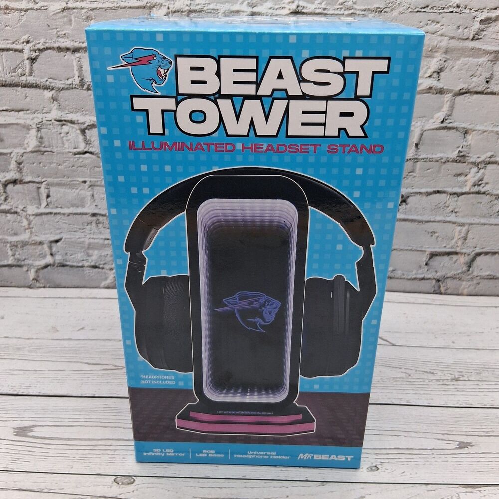 Mr Beast Tower Illuminated Headset Stand 30 LED Infinity Mirror Universal Holder